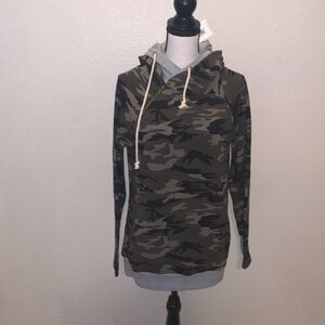 NWT Ampersand Avenue DoubleHood Green & Gray Camouflage Double Hoodie Sweatshirt